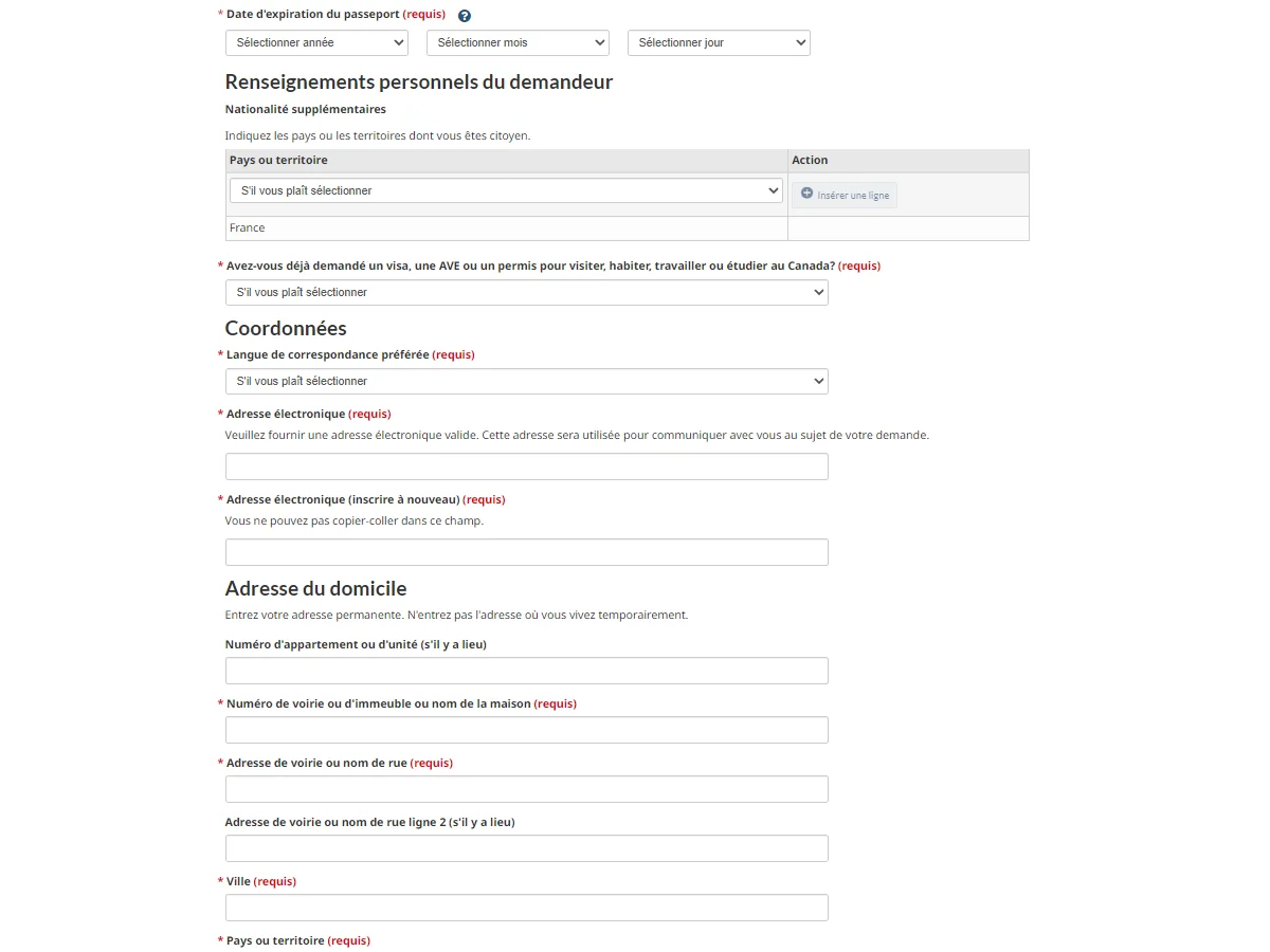 Faire sa demande d'AVE - Étape 3.2, capture d'écran du site officiel du gouvernement du Canada pour la demande d'AVE : https://www.canada.ca/fr/immigration-refugies-citoyennete/services/visiter-canada/ave