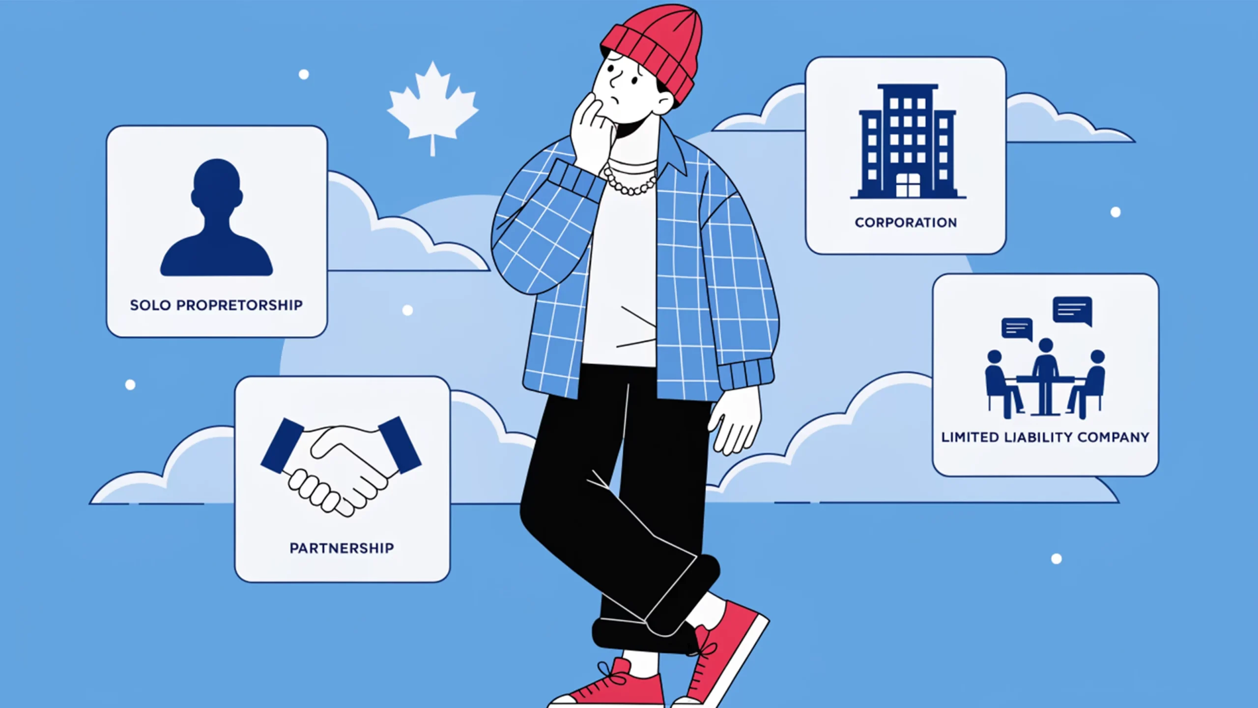 Entrepreneur hésitant face aux différentes formes juridiques d'entreprises au Canada