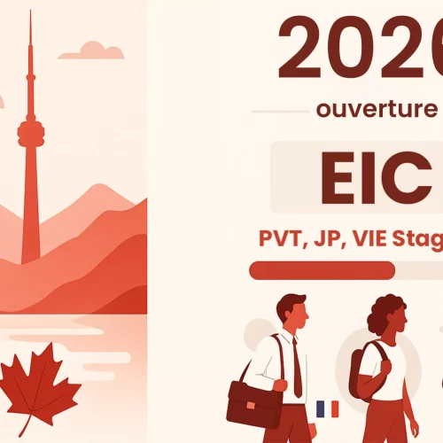 Illustration Ouverture EIC 2026 Canada : inscriptions PVT, Jeunes Professionnels, VIE et Stage Coop pour Français et Belges