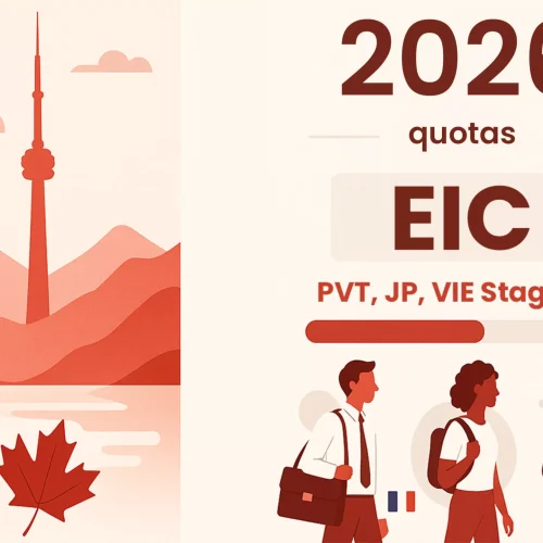 Illustration pour l'annonce des nouveaux quotas officiels EIC 2026 : quotas PVT, JP, VIE et Stage Coop pour candidats français et belges au Canada